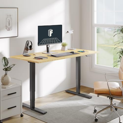 FLEXISPOT E6 Bamboo Dual Motor 3 Stages Standing Desk 48x24 Inch Whole-Piece Board Electric Height Adjustable Desk Stand Up Desk Large Load Capacity(Black Frame + Bamboo Desktop)