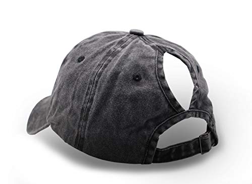 MANMESH HATT Mama Bear Ponytail Hat Vintage Washed Distressed Baseball Dad Cap for Women Black