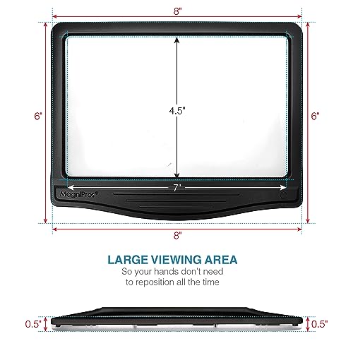 MagniPros 5X Rechargeable Large Ultra Bright LED Page Magnifier with Anti-Glare Lens & 3 Fully Dimmable Light Modes, Relieve Eye Strain- Ideal for Reading Small Prints, Low Vision, Seniors