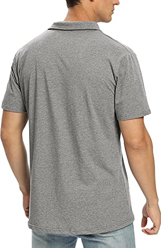 NITAGUT Polo Shirts for Men Long Sleeve Soft Cotton Collared Shirt, Heather Navy, Large