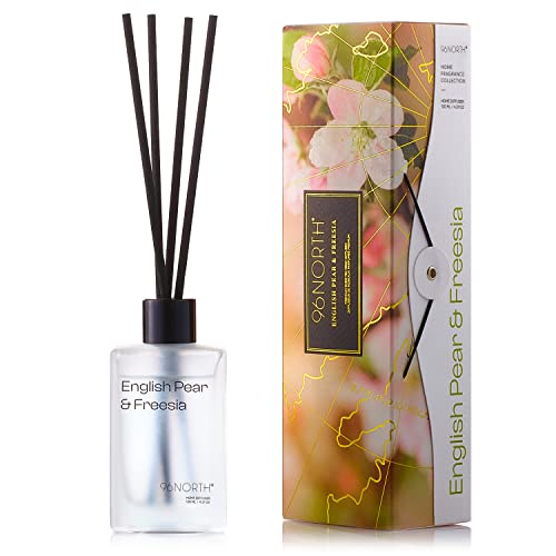 96NORTH Reed Diffuser Set - 4.21 oz (120 ml) English Pear & Freesia Scent Diffuser with Sticks - Home Fragrance Essential Oil Reed Diffuser for Bathroom Shelf Decor, Bedroom, Office Room