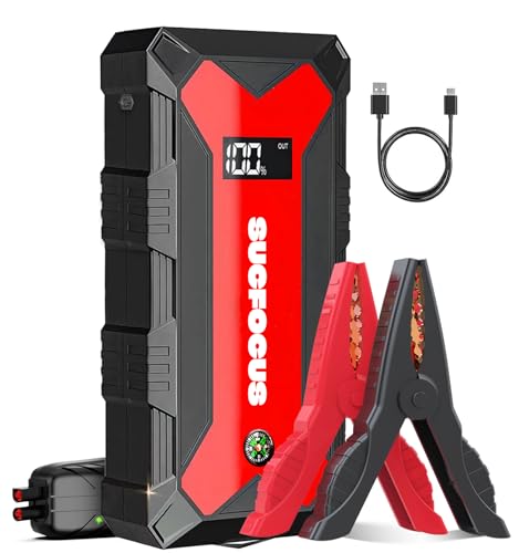 SUCFOCUS Jump Starter, 2500A Battery Jumper Starter Portable (for 7.0L Gas or 5.5L Diesel Engine), Car Battery Jump Starter, Jump Box, Jump Start Battery Pack with Jumper Cable, LED Light/USB QC3.0