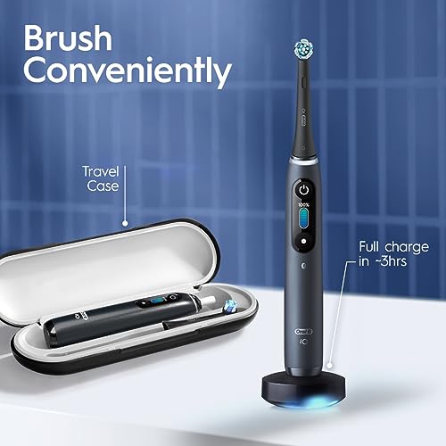 Oral-B iO Series 8 Electric Toothbrush with 2 Replacement Brush Heads and Travel Case, Rechargeable Toothbrush, Black Onyx