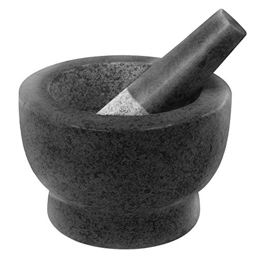 ChefSofi Mortar and Pestle Set - Black Polished Exterior - 1.5 Cup Capacity