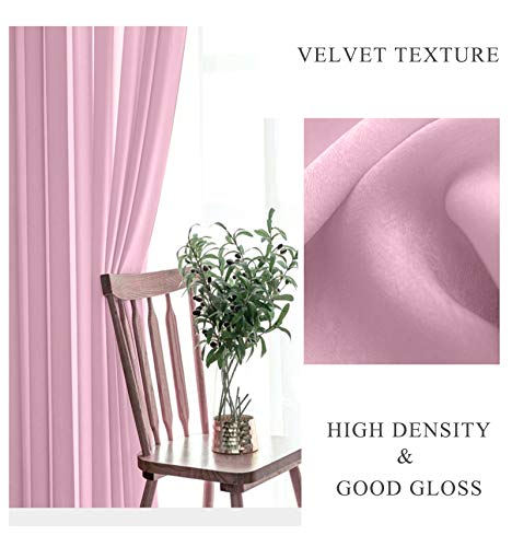 Yancorp Non-See-Through Velvet Opaque Privacy Curtains 2 Panels Drapes for Living Room Bedroom Doorway Divider Semi Sheer Curtain Kithen Window Panels (Baby Pink, W52 X L63)