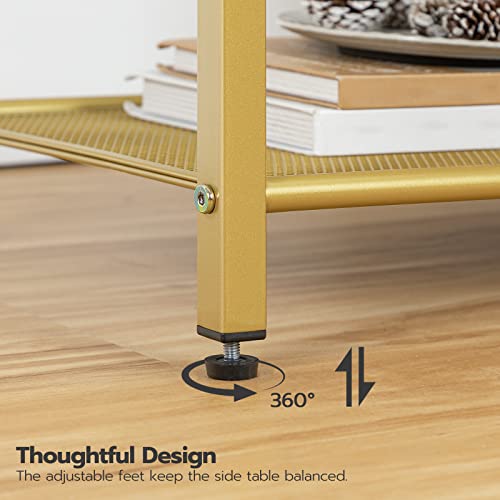 HOOBRO Side Table with Charging Station, End Table with USB Ports, Nightstand for Tight Spaces, Tempered Glass, Modern Metal Frame, for Office, Bedroom, Living Room, Study, Gold GD76UBZ01