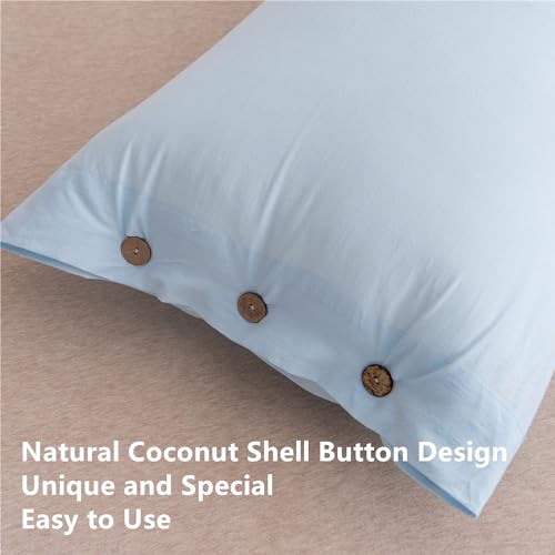 JELLYMONI Pillowcases Standard Set of 2 Cotton Button Pillow Covers 20×26in Grayish Blue Bed Pillow Cases 100% Washed Cotton Soft Breathable (Pillows are not Included)