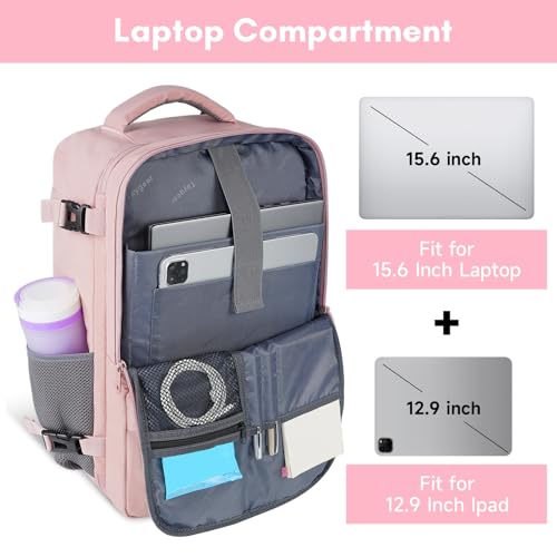 Taygeer Travel Backpack for Women, Carry On Backpack with USB Charging Port & Shoe Pouch, TSA 15.6inch Laptop Backpack Flight Approved, Nurse Bag Casual Daypack for Weekender Business Hiking, Pink