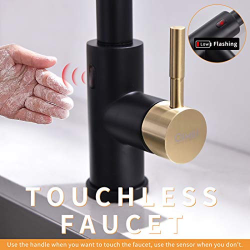 GIMILI Black and Gold Touchless Kitchen Faucet with Pull Down Sprayer, Motion Sensor Smart Hands-Free Activated Single Hole Spring Faucet for Kitchen Sink, Matte Black&Brushed Gold