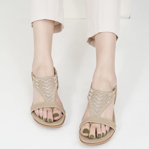 HARENCE Flat Sandals for Women Dressy: Casual Summer Womens Sandal Comfort Elastic Ankle Strap Slip on Flats Shoes
