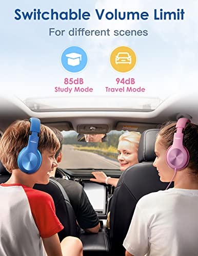 Nabevi Headphones for Kids for School, Kids Headphones with Microphone, Sharing Function, 85dB/94dB Safe Volume Limit, HD Sound, Over Ear Kids Headphones for School, On-line Study, Travel [Violet]