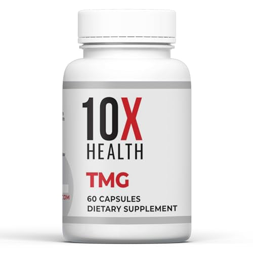 10X Health TMG Supplements - Trimethylglycine Amino Acid as Betaine Anhydrous for Liver Support, Energy, Heart Health, & to Regulate Homocysteine Levels - 60 Capsules