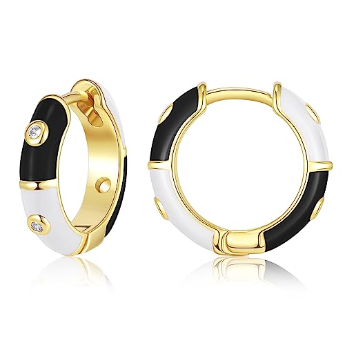 KissYan Enamel Small Hoop Earrings for Women, 14K Gold Plated Huggie Colorful Cute Earrings 925 Sterling Silver Post CZ Diamond Lightweight Hypoallergenic Dainty Handmade Jewelry Gifts (34F)