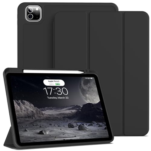 JKSML Case for iPad Pro 11, Case with Pencil Holder for iPad Pro 11 Inch 2022/2021/2020, Protective Case for iPad Pro 11 4th/3rd/2nd Generation, Soft Silicone TPU Case, Black