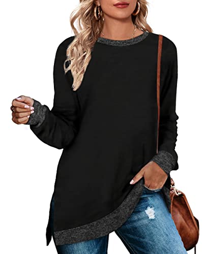 Soft Sweatshirts for Women Fall Lightweight Sweaters And Tops 3XL tunic-shirts Women's Tunics Black