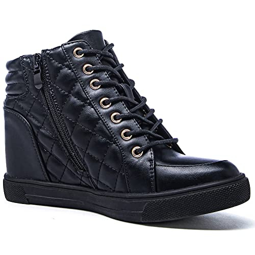 GLOBALWIN Women's Ankle Boots Black Wedge Sneakers For Women 5.5M