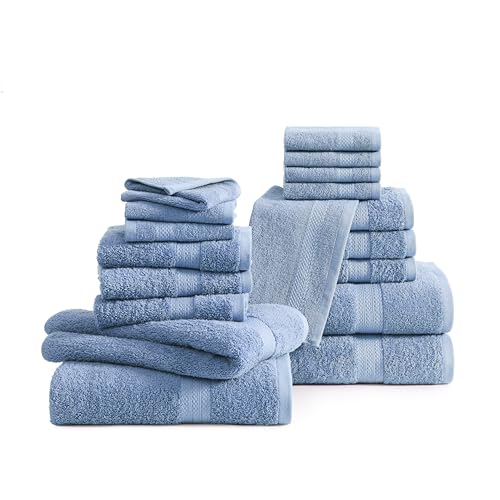 LANE LINEN Cotton Bath Towels for Bathroom Set- 18 PC Bathroom Towels Set- 4 Bathroom Towel Set, 6 Hand Towels for Bathroom, 8 Washcloths, Soft Turkish Towel Sets for Bathroom, Shower Towels - Teal