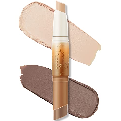 FOCALLURE 2 in 1 Cream Bronzer and Highlighter Stick,Non-greasy & Non-drying Contour Pencil,Easy to Create a Natural Matte Finishing,Long Lasting & Waterproof Face Brighten Make up Pen,CUSTARD SAUCE