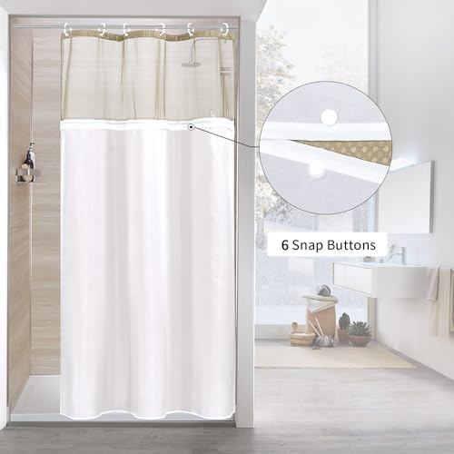 MitoVilla Ivory Long Shower Curtain 72 x 78, 78 inches Long Cloth Mesh Top Window Shower Curtains for Hotel Spa Bathroom Decor, Beige Waffle Fabric Shower Curtain Set with Snap-in Liner