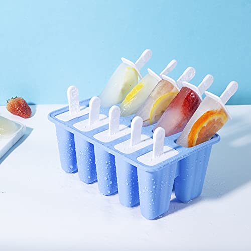 Popsicle Molds，Popsicle Mold 10 Pieces Popsicle Molds Silicone BPA Free Ice Pop Mold Easy Release (10 Cavities, Dark Blue)