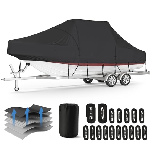 Pontoon Boat Cover, Fits 17-20 ft Pontoon and Flat Bottom Boats, Beamwidth Up to 102 Inch, Waterproof Marine Grade Polyester, Adjustable Straps and Storage Bag Included