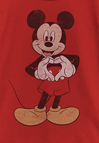 Disney Characters Vintage Mickey Girl's Solid Crew Tee, Red, X-Small