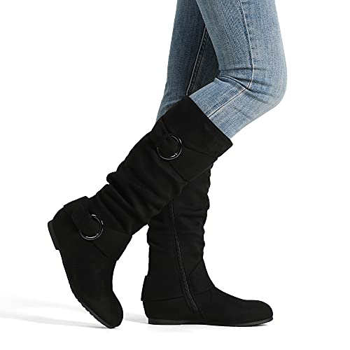 DREAM PAIRS Women's Knee High Low Hidden Wedge Boots Suede Faux Fur Lining Side Zipper Knee High Boots,Size 10,TAUPE/SUEDE,URA