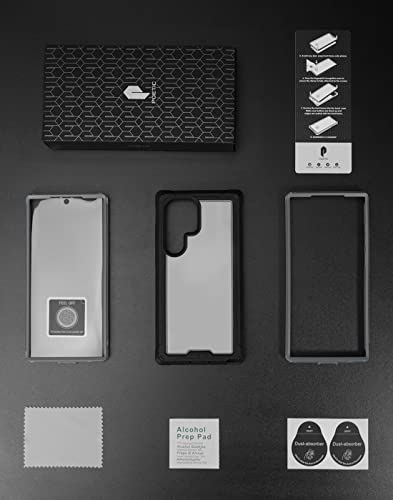 Poetic Guardian Case Compatible with Galaxy S23 Ultra 5G 6.8 inch, Built-in Screen Protector Work with Fingerprint ID, Full Body Hybrid Shockproof Protective Rugged Clear Cover Case, Black/Clear