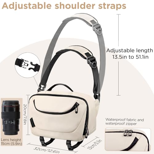 TAAOKA Camera Sling Bag,Waterproof Camera Case with Tripod Holder,DSLR/SLR/Mirrorless Camera Bags Crossbody for photographers-Beige