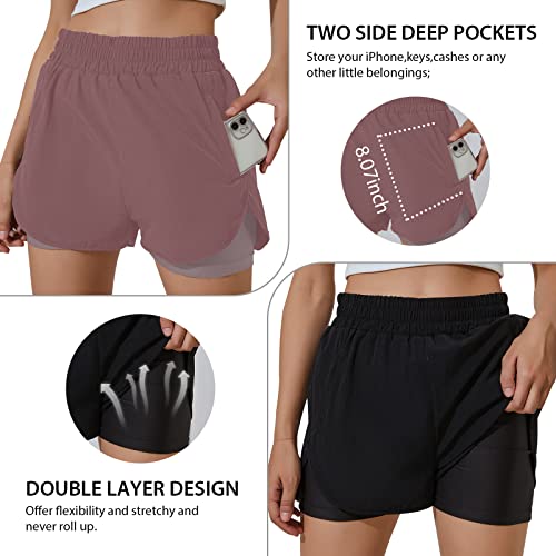 BMJL Women's Running Shorts Elastic Waistband High Waisted Shorts Pockets Sporty Workout Shorts Gym Athletic Shorts Pant(S,Black359)