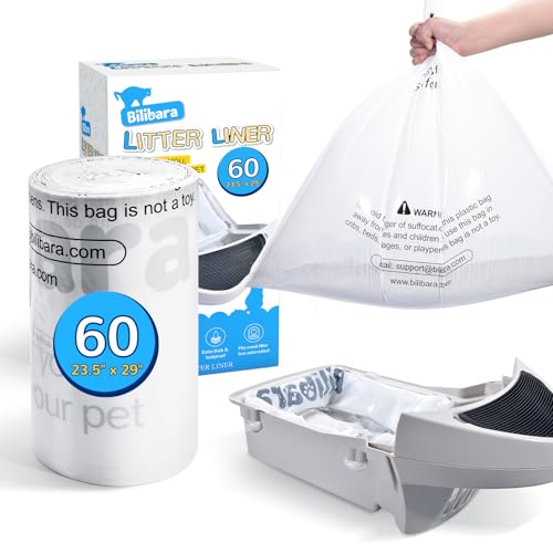 Bilibara Litter Box Liner Bag Compatible with Cat litter Box 3 and 4, 60 Pack - Extra Thick Waste Bags for Self-Cleaning Pet Kitty Litter Box Drawer Liners, 9-11 Gallons Home/Kitchen Trash Bags