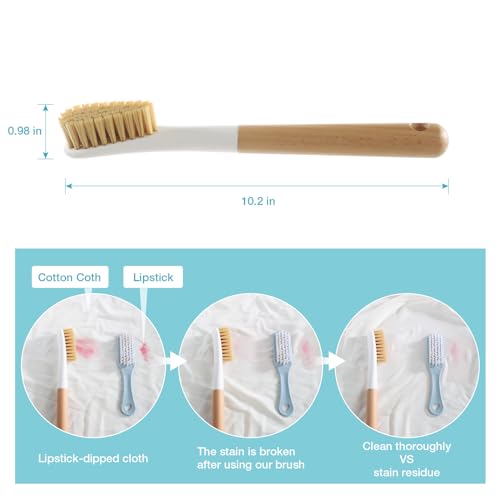 Wood Laundry Brush, OSCIOSS Laundry Stain Brush wth Long Handle and Soft Bristle for Cleaning Clothes & Shoes, Protable Laundry Brush for Stains on Clothes (Natural)