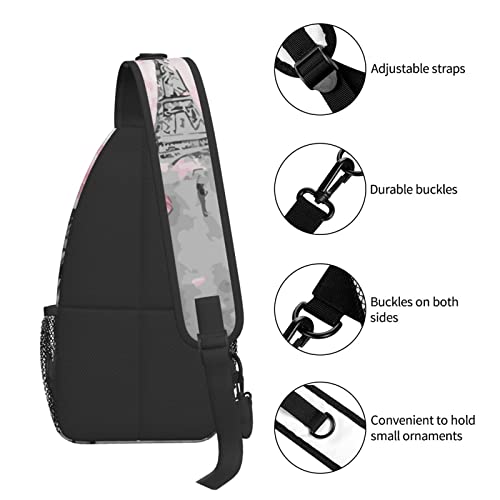 Jumou Paris Street Eiffel Tower Sling Bag Crossbody Women Men Travel Chest Backpack Leisure Sports Outdoor Running Hiking One Size