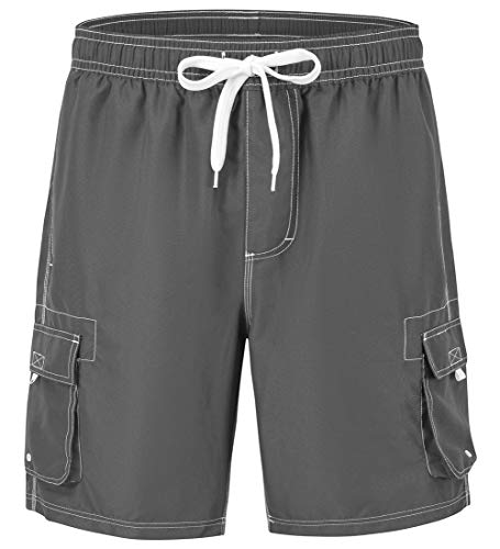 Gopune Men's Board Shorts Quick Dry Sportwear with Mesh Lining (Deep Grey,M)