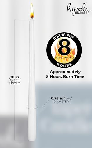 Hyoola 12 Pack Tall Taper Candles - 10 Inch White Dripless, Unscented Dinner Candle - Paraffin Wax with Cotton Wicks - 8 Hour Burn Time