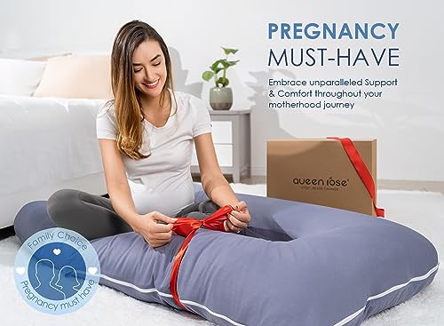 QUEEN ROSE Pregnancy Pillows, Cooling U Shaped Body Pillow for Sleeping, Maternity Pillow for Pregnant Women, with an Extra Cotton Pillowcase