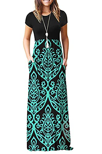 MISFAY Women Short Sleeve Loose Plain Maxi Dresses Casual Long Dresses Pockets(Lemon Black,M)