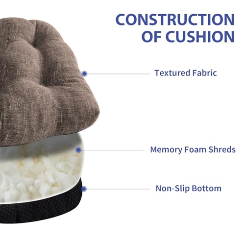 IPYNBAP Chair Cushions for Dining Chairs Set of 2, Indoor Kitchen Chair Cushions with Ties and Non Slip Backing, Tufted Shredded Memory Foam Kitchen Chair Pads, 15.5" x 15.5" x 4", Brown