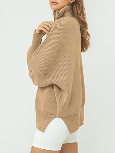 ANRABESS Women's Oversized Fashion Long Sleeve Quarter Zip Baggy Loose Slouchy Sweater Pullover Tops 2024 Fall Outfits Rose X-Small