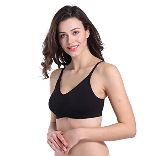 Stelle Nursing Bras Maternity Bra for Breastfeeding Pregnancy Wireless Bralette with Pads, Extenders & Clips (Black/Gray/Beige,M)