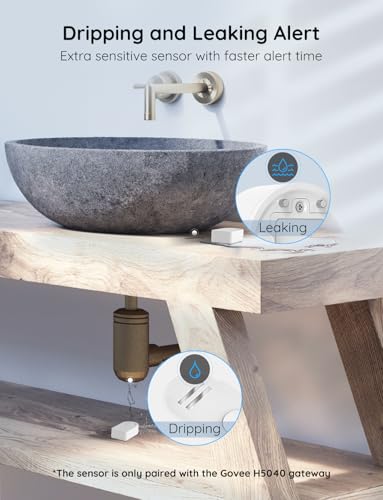 Govee Water Leak Detectors 1 Pack, 100dB Adjustable Audio Alarm Sensor, Sensitive Leak and Drip Alert, for Kitchen Bathroom Basement (Cannot Connect to Wi-Fi Directly)