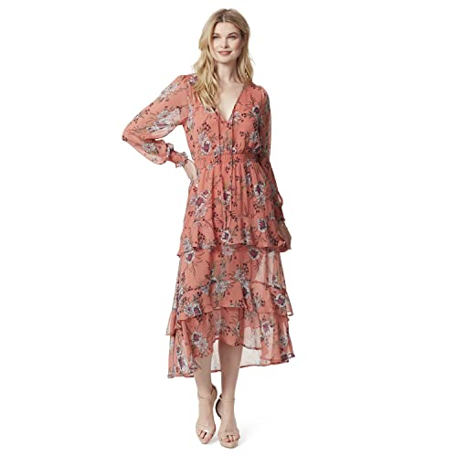 Jessica Simpson Women's Harmony Tiered Hi-Lo Maxi Dress, Floral Burst-Desert Sand, X-Small