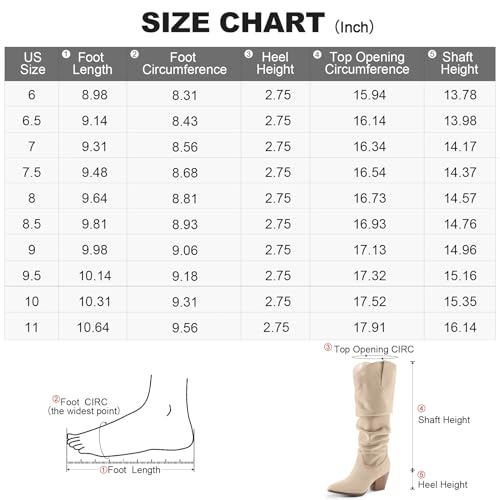 mysoft Women's Cowboy Knee-High Boots Pointed Toe Mid Chunky Heel Pull On Slouchy Boots with Zippers