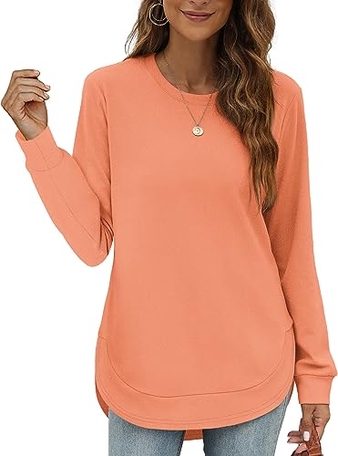 OFEEFAN Tops For Women Casual Fall Tunic Sweatshirts For Women Curved Hem Turquesa S