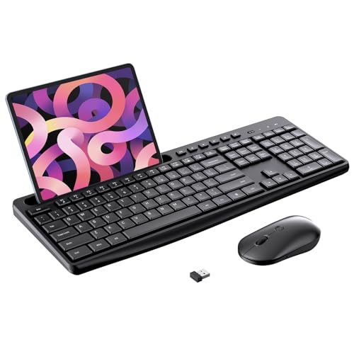 Wireless Keyboard and Mouse Combo, Acebaff 2.4G Quiet Wireless Keyboard Mouse with Phone Tablet Holder,11 Shortcut Keys,Cordless USB Mouse and Keyboard for Computer,PC,Mac,Windows