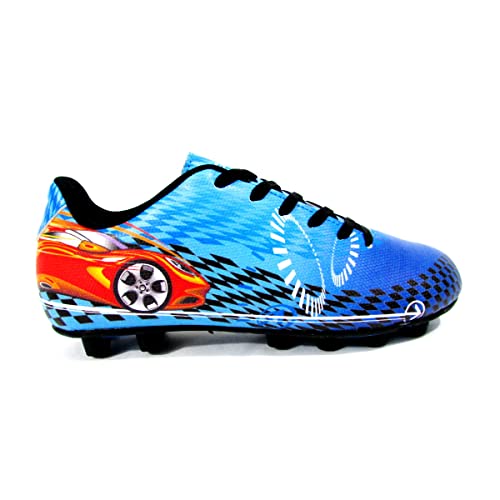 Vizari Racer Soccer Shoes for Toddlers & Little Kids | Unique Graphic Design with Sturdy Synthetic Leather Upper | Molded Rubber Outsole for Comfort & Traction - Blue/Red