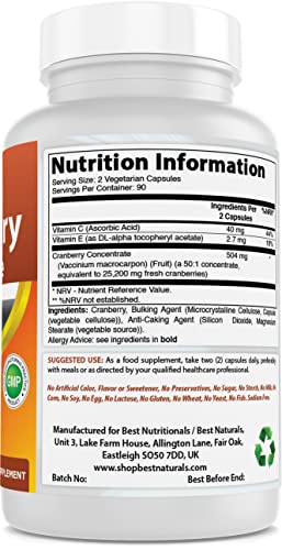 Best Naturals Cranberry Pills 3X Concentrate Veggie Capsule, 12600 mg, 180 Count (817716010755)