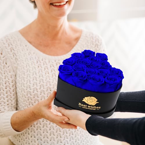 Childom Birthday Gifts for Women,7Pcs Preserved Blue Roses for Her in a Box,Preserved Fresh Rose Flower Gifts for Her,Christmas Rose Gifts for Women,Rose Gifts for Anniversary,Thanksgiving,Christmas