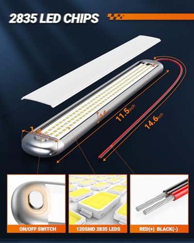 SEALIGHT 12V LED Interior Light Bar | 1500LM 8W 12v LED Light Strip 6200K White with ON/Off Switch | Camper Lights Fixture for Truck Van RV Trailer Cargo Cabient Motorhome Lorry (Pack of 4)