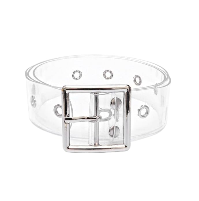 Trendy Chic Transparent Women Buckle Belt Wide Waist Waistband Clear For Women Halloween Costume (Square Silver)